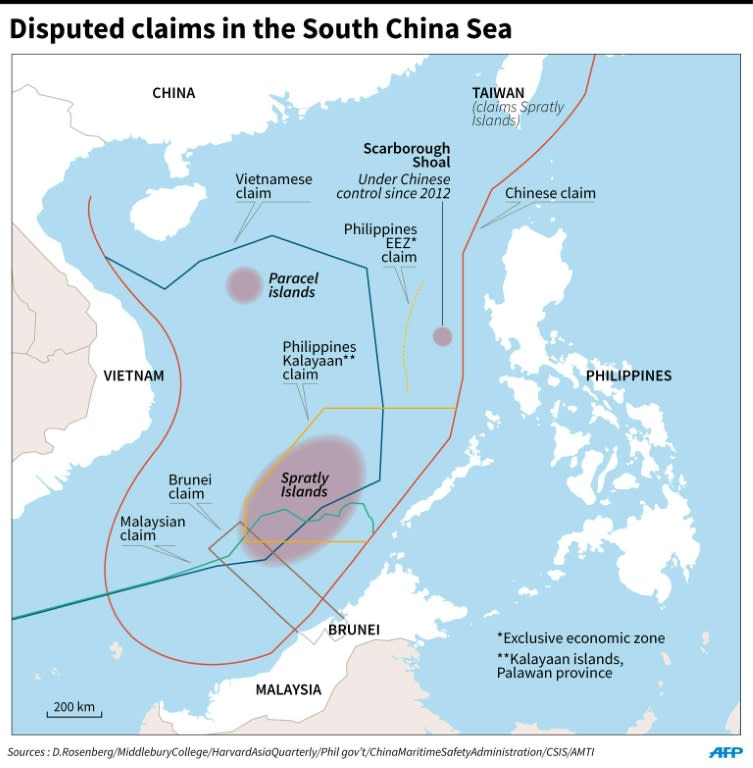 Map of contending claims in the South China Sea. 135 x 137 mm