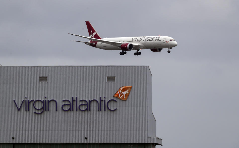 A Virgin Atlantic plane coming in to land at Heathrow Airport. Photo: Steve Parsons/PA Images via Getty Image
