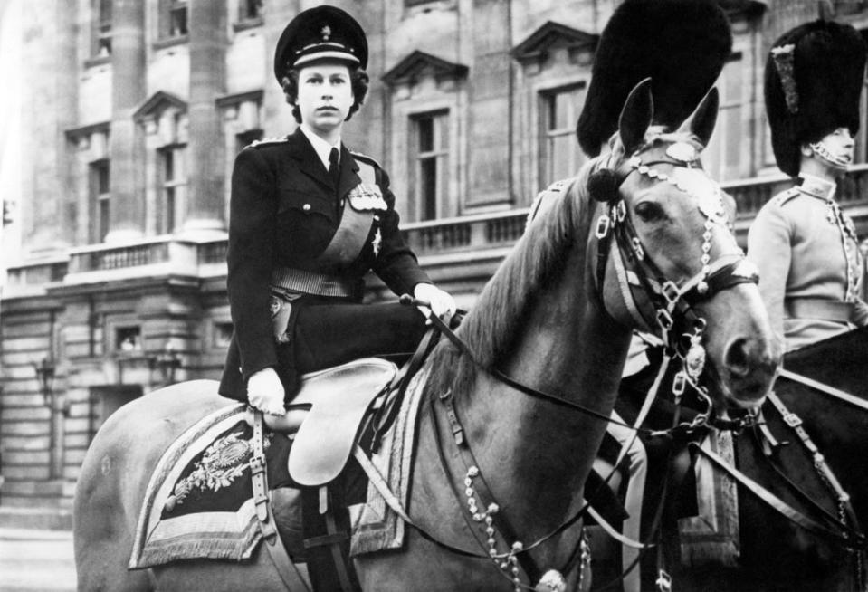 The Queen took part in the 1949 Trooping of the Colour as Colonel of the Grenadier Guards when she was Princess Elizabeth in celebration of her father’s official 53rd birthday (PA) (PA Archive)