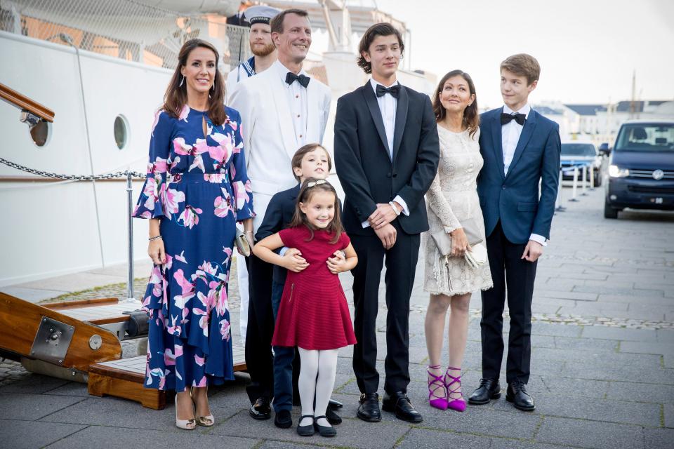 Princess Marie of Denmark, Prince Joachim of Denmark, Prince Henrik of Denmark, Princess Athena of Denmark, Prince Nikolai of Denmark, Countess Alexandra of Denmark and Prince Felix of Denmark in August 2017