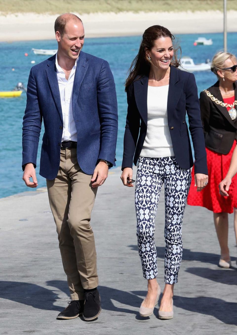 <p>Kate's pants are from the <a href="http://www.gap.com/browse/product.do?pid=130046282&vid=1&locale=en_US&kwid=1&sem=false&sdkw=bi-stretch-skinny-ankle-pants-P130046&sdReferer=https%3A%2F%2Fwww.google.com%2F" rel="nofollow noopener" target="_blank" data-ylk="slk:Gap;elm:context_link;itc:0;sec:content-canvas" class="link ">Gap</a>. Yes, you read that right. (Prince William and the Duchess were visiting the Island of St Martin's in England's Scilly Isles.)</p>