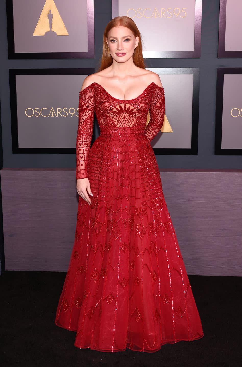 jessica chastain 2022 fashion red dress