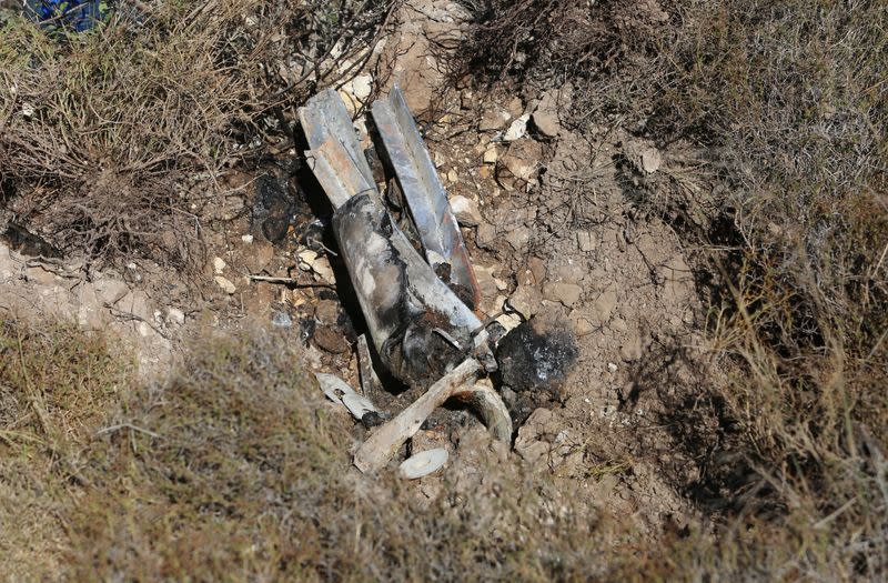 A view shows the remains of an exploded shell in Houla village near the Lebanese-Israeli border, in southern Lebanon