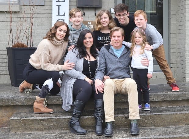 Amid the pandemic, London, Ont., parent Natasha Côté-Khan, bottom left, tries to stay upbeat for her blended family, which includes her four older kids, and her partner and his two younger children.