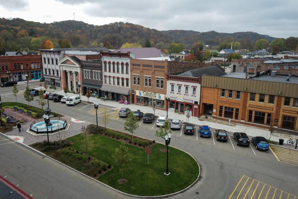 The town square on Wednesday, Oct. 28, 2020 in Nelsonville, Ohio.