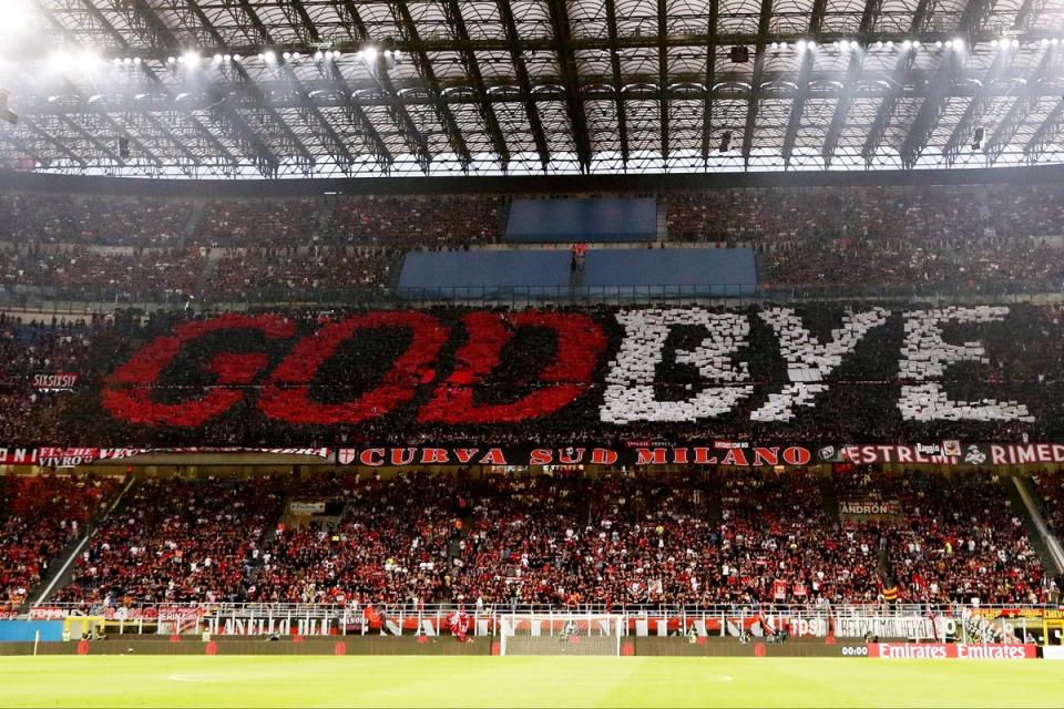 Godbye: AC Milan fans pay tribute to Ibrahimovic during their final Serie A game of the year (Getty Images)