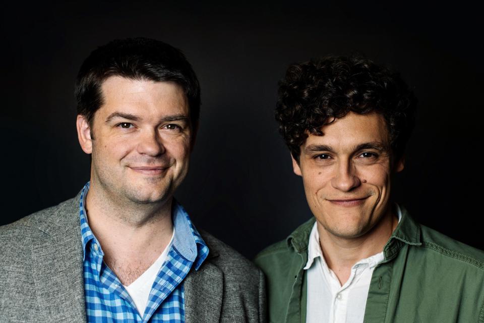 LONDON, ENGLAND - JULY 15: Chris Miller and Phil Lord pose for a portrait during the Star Wars Convention 2016 on July 15, 2016 in London, England.  (Photo by Ben Pruchnie/Getty Images)