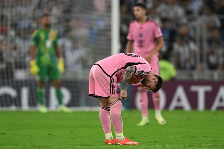 Inter Miami's Lionel Messi reacts after Mexican side Monterrey score to go 2-0 up in their CONCACAF Champions Cup quarter-final win (YURI CORTEZ)