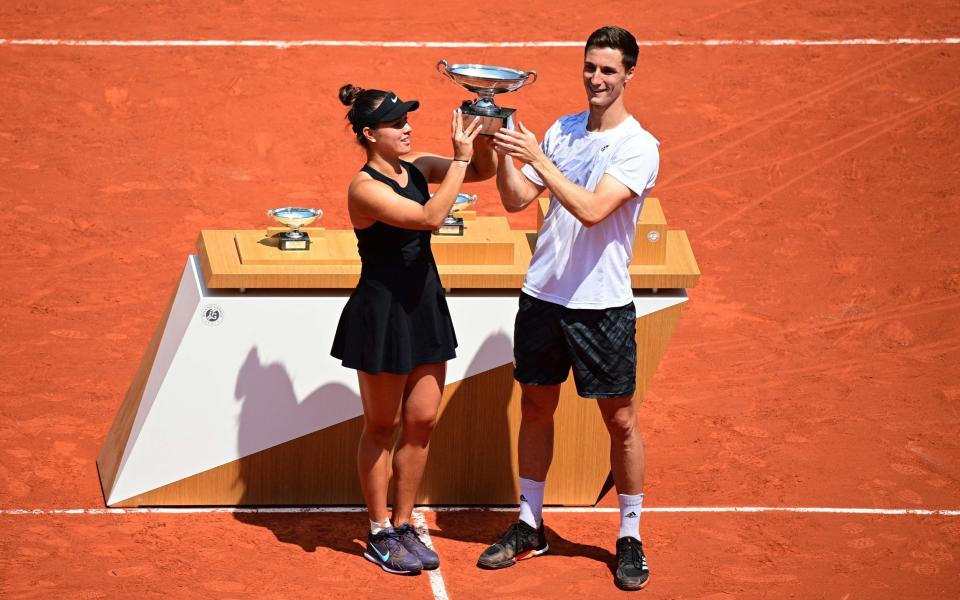 Joe Salisbury and Desirae Krawczyk celebrate their win at Roland Garros - AFP