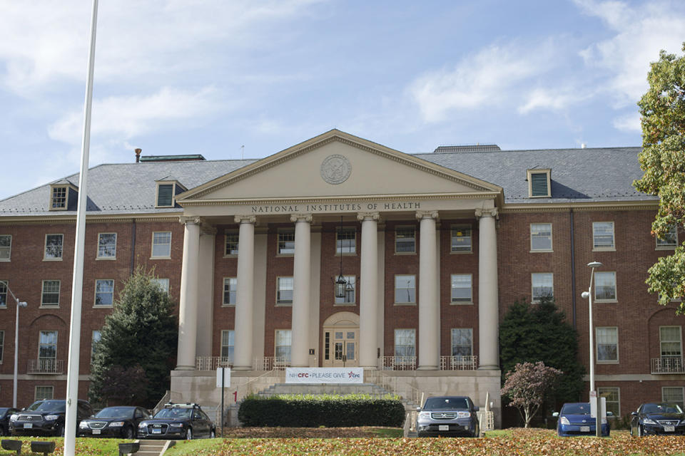 The National Institutes of Health central administration building in Bethesda, Md. 