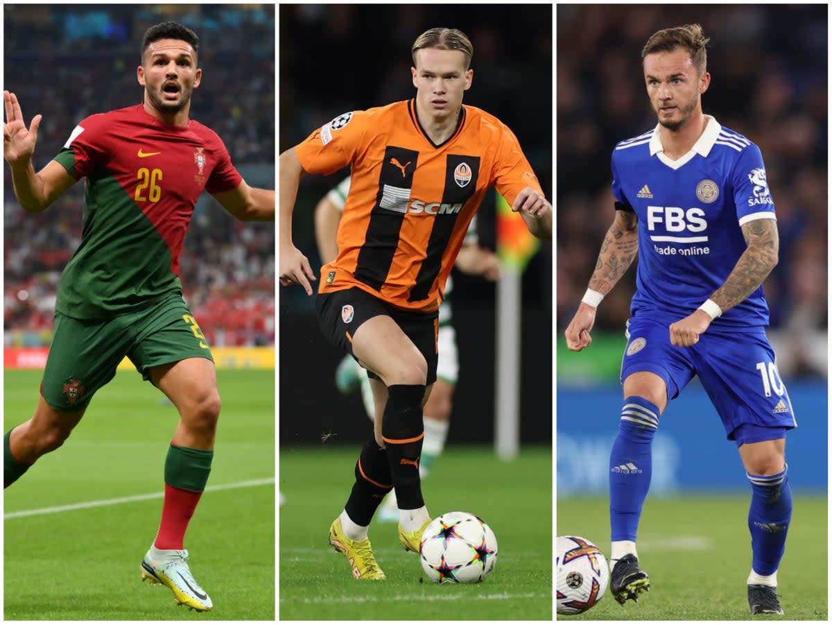 Goncalo Ramos, Mykhaylo Mudryk and James Maddison are in-demand this January (Getty Images)