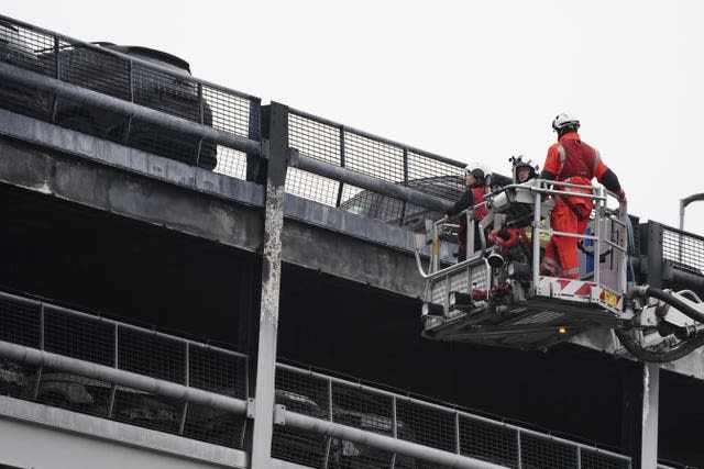 The scene at Luton Airport after a fire ripped through level three of the airport’s Terminal Car Park 2