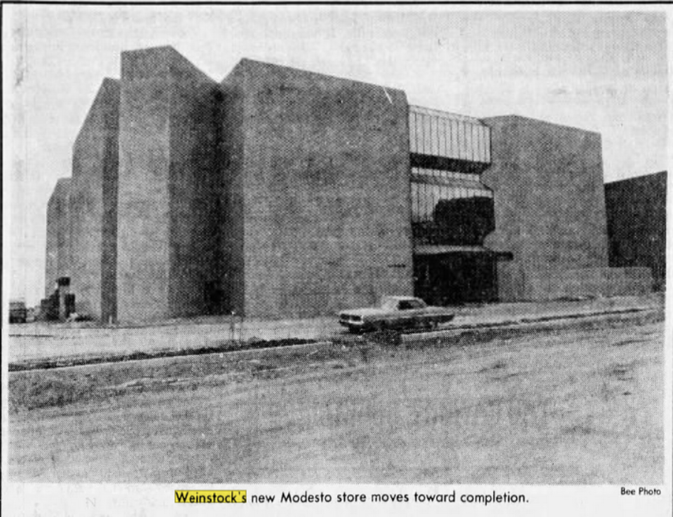 The construction of Weinstock’s at the Vintage Faire Mall in Modesto, CA, was nearly complete in this September 1976 edition of a Modesto Bee newspaper.