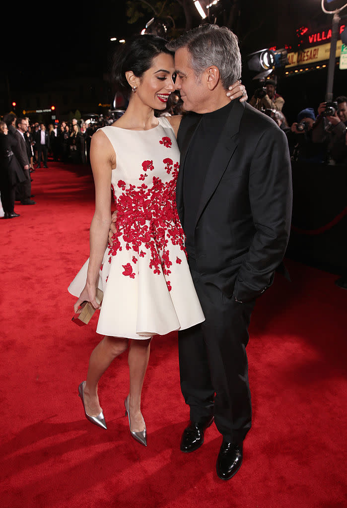 George Clooney and Amal Clooney make gaga eyes at one another at the <em>Hail, Caesar!</em> premiere on Feb. 1, 2016 in L.A. (Photo: Todd Williamson/Getty Images)