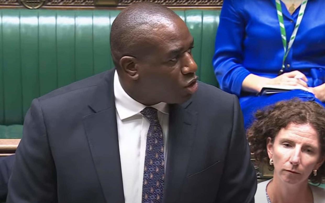 David Lammy speaking in the Commons on Monday as he announced a partial suspension on arms exports to Israel