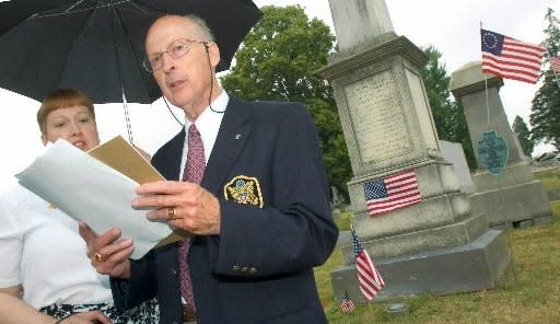 Members of the Livingston family visit Prospect Hill Cemetery and the gravesite of Philip Livingston. This New York delegate and signer of the Declaration of Independence died in the line of duty while attending Continental Congress in the spring of 1778.