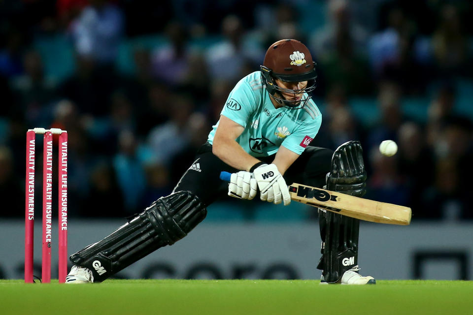 LONDON, ENGLAND - JULY 30: Ollie Pope of Surrey bats during the Vitality Blast match between Surrey and Kent Spitfires at The Kia Oval on July 30, 2019 in London, England. (Photo by Jordan Mansfield/Getty Images for Surrey CCC)