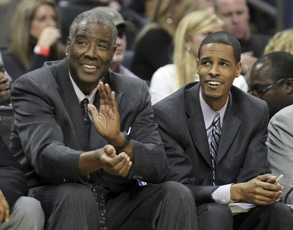 Charlotte Bobcats head coach Paul Silas and his son and assistant coach Stephen Silas react in the second half of an NBA basketball game in Charlotte, N.C., Jan. 8, 2011. Silas, a member of three NBA championship teams, has died, his family announced Sunday, Dec. 11, 2022. He was 79. The family revealed the death through the Houston Rockets, for whom Silas' son Stephen is a second-generation head coach. (AP Photo/Bob Leverone)