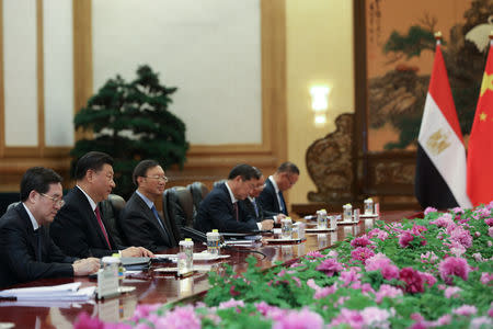 Chinese President Xi Jinping talks to Egypt's President Abdel Fattah El-Sisi (not pictured) during a bilateral meeting of the Second Belt and Road Forum at the Great Hall of the People, in Beijing, China April 25, 2019. Andrea Verdelli/Pool via REUTERS