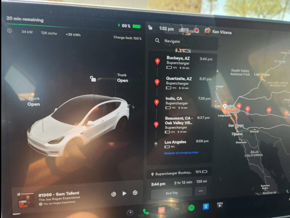 Ken Vizena took a trip from Houston to Los Angeles in his Tesla.