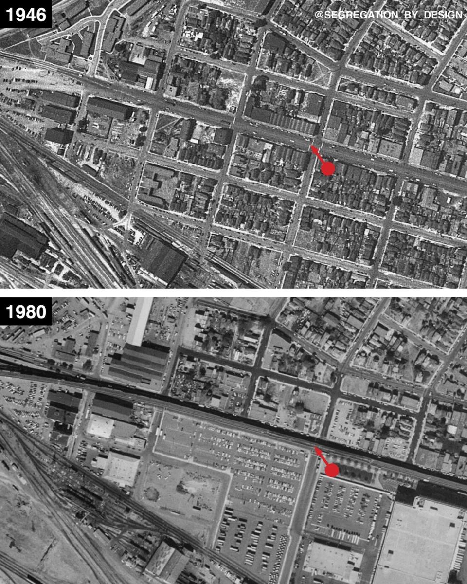 Oakland lost dozens of Black households to the Cypress Freeway. By the time the city attempted to address the issue in the 1990s, it was too late. (Courtesy of Adam Paul Susaneck and Segregation by Design)