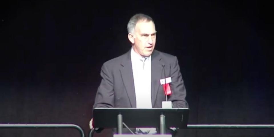 Bob Yalen gives his speech at the Hall of Fame inductions Sunday.