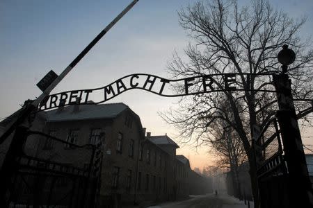 The Nazi slogan "Arbeit macht frei" (Work sets you free) is pictured at the gates of the former Nazi German concentration and extermination camp Auschwitz-Birkenau in Oswiecim, Poland January 27, 2017, to mark the 72nd anniversary of the liberation of the camp by Soviet troops and to remember the victims of the Holocaust. Agency Gazeta/Kuba Ociepa/via REUTERS