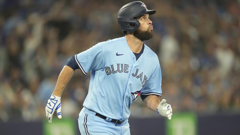 Sep 28, 2023; Toronto, Ontario, CAN; Toronto Blue Jays designated hitter Brandon Belt (13) runs to first base on his three run home run against the New York Yankees during the sixth inning at Rogers Centre.