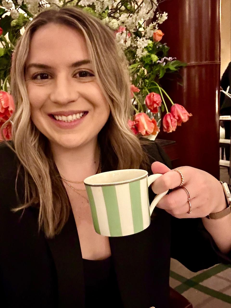 Collette Reitz with a striped mug