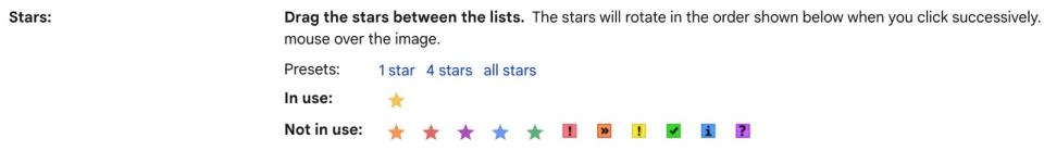 Choosing the Stars experience in Gmail.