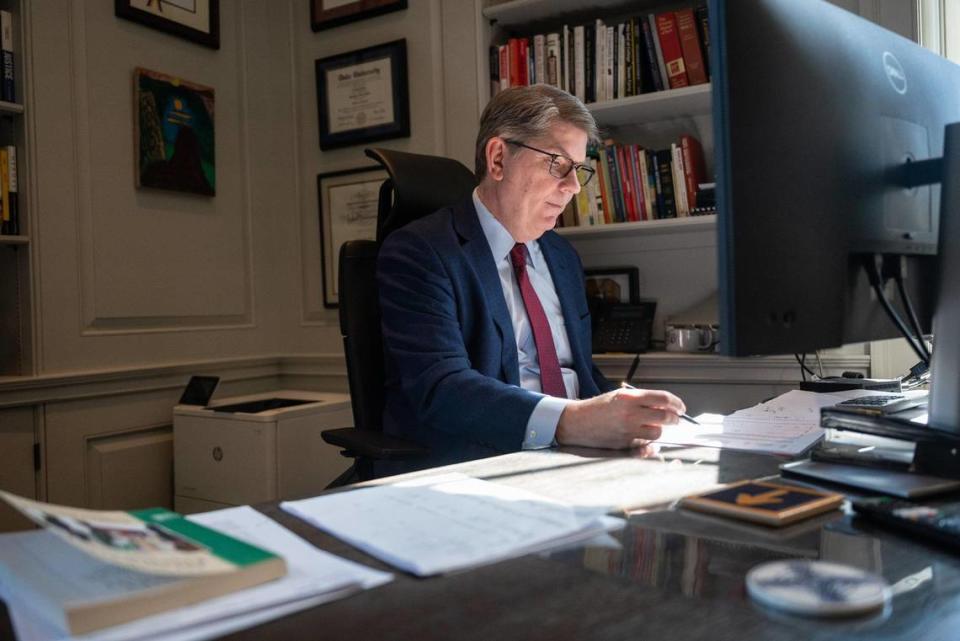 Doug Hicks, the new president of Davidson College, earned a bachelor’s degree from Davidson in 1990, a master of divinity degree from Duke University and master’s and doctorate degrees from Harvard University.