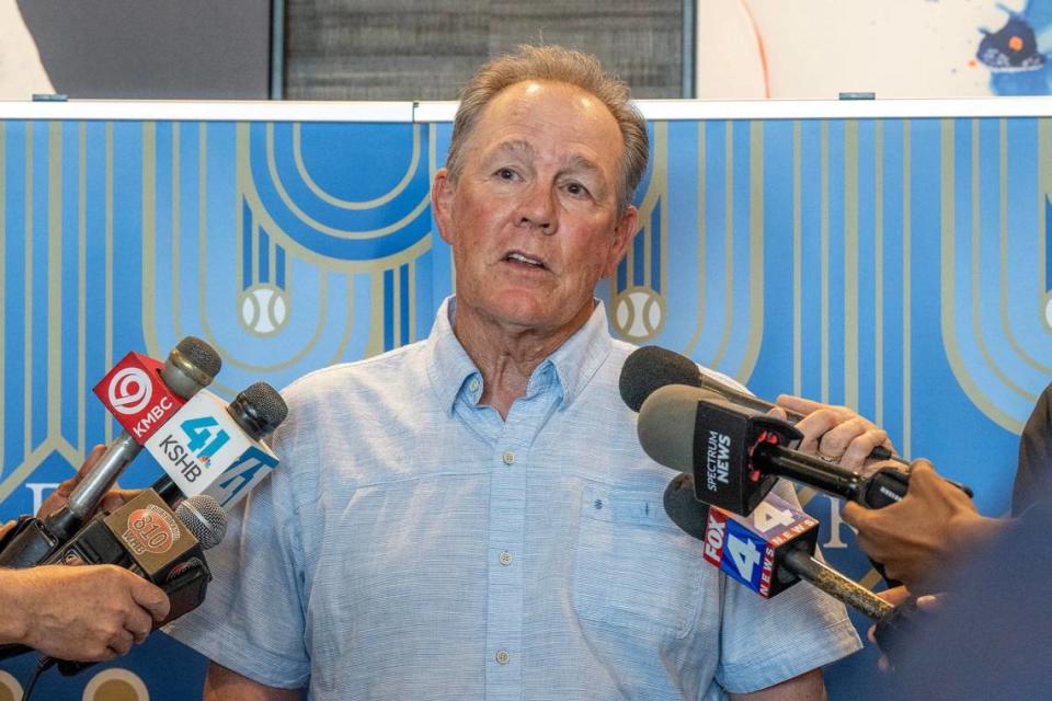 Former Kansas City Royals manager Ned Yost was back in KC on Thursday, May 16, 2024, answering questions from the media during a news conference at the Loews Hotel ahead of this weekend’s celebration of the club’s 2014 American League Championship team.
