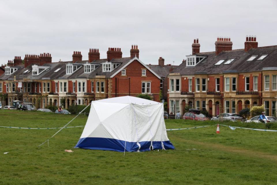 The Northern Echo: Police at the scene where a man's body was found in a field at Highbury, in Jesmond, Newcastle,