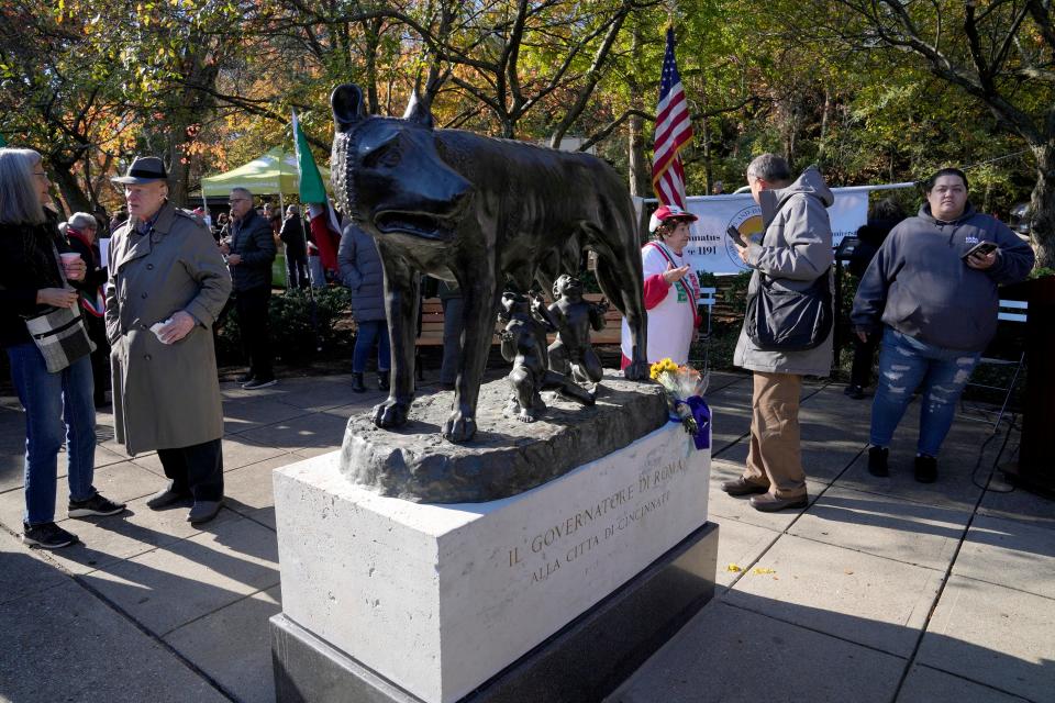 Twin infants Romulus and Remus are now reunited with the she-wolf who, according to Roman mythology, saved them from certain death.