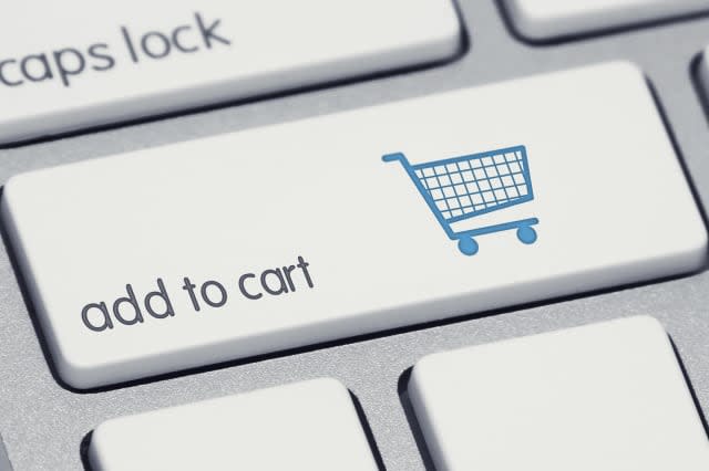 Add to Cart Keyboard Button with Blue Shopping Cart