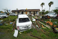 Damage is seen after a tornado hit in Port Isabel, Texas, Saturday, May 13, 2023, in the unincorporated community of Laguna Heights, Texas near South Padre Island. Authorities say one person was killed when a tornado struck the southernmost tip of Texas on the Gulf coast. (AP Photo/Julio Cortez)
