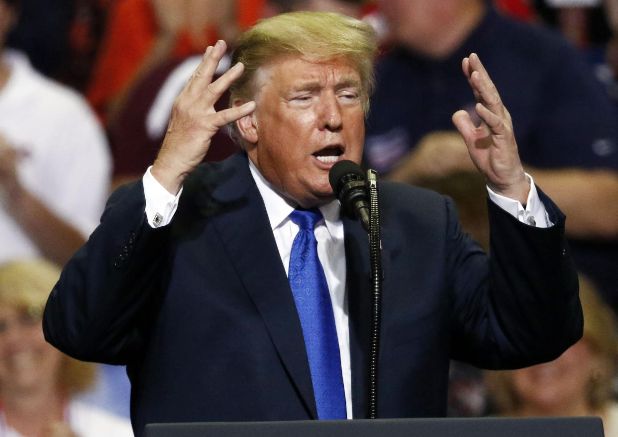 Trump mocked Ford’s allegations at his Mississippi rally. (Photo: AP Photo/Rogelio V. Solis)