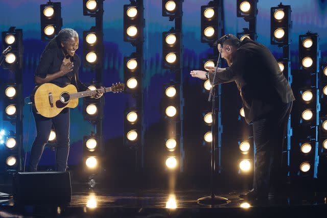 <p>Robert Gauthier / Los Angeles Times via Getty</p> Tracy Chapman, left and Luke Combs, right, at the 66th Grammy Awards held at the Crypto.com Arena in Los Angeles, CA, Sunday, Feb. 4, 2024.