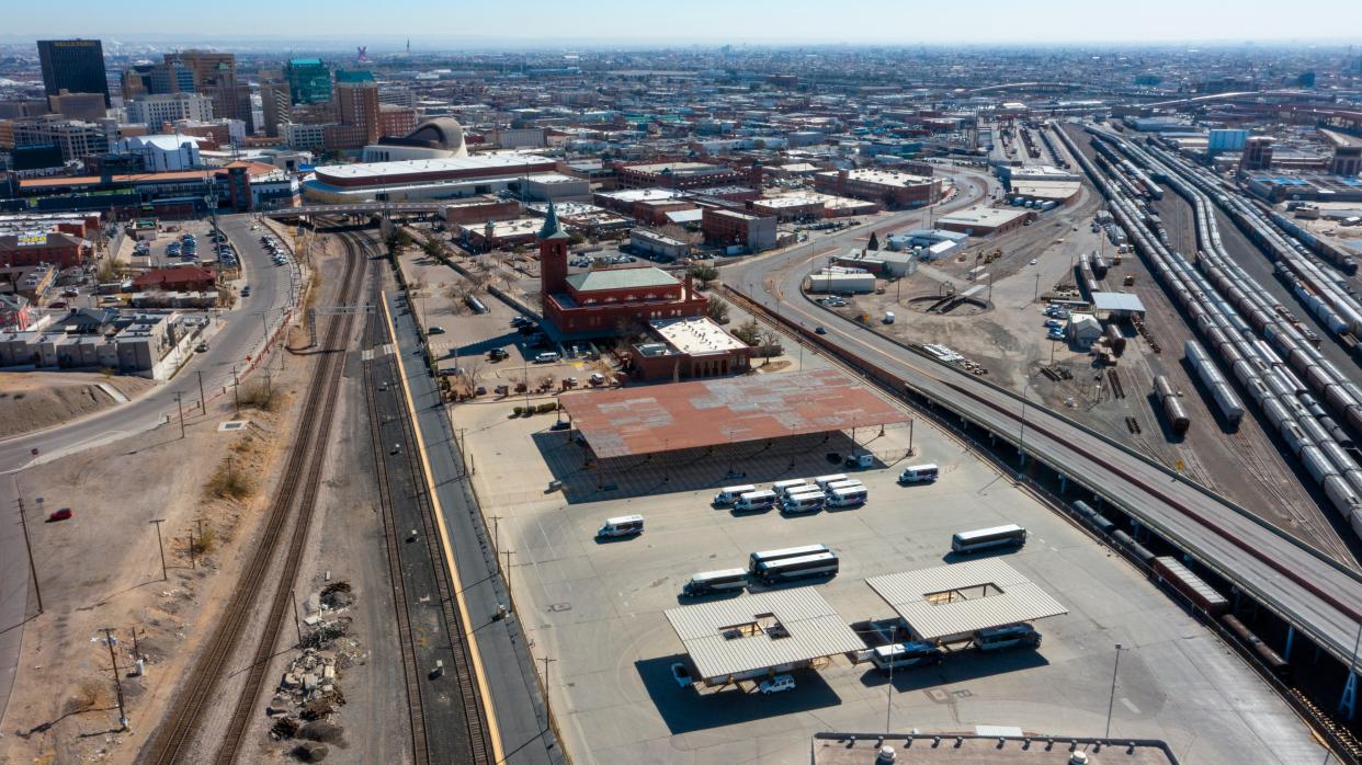 The historic Union Depot site could be the location for the long-delayed multipurpose cultural and performing arts. The Union Depot was photographed with a drone in Feb. 2024.