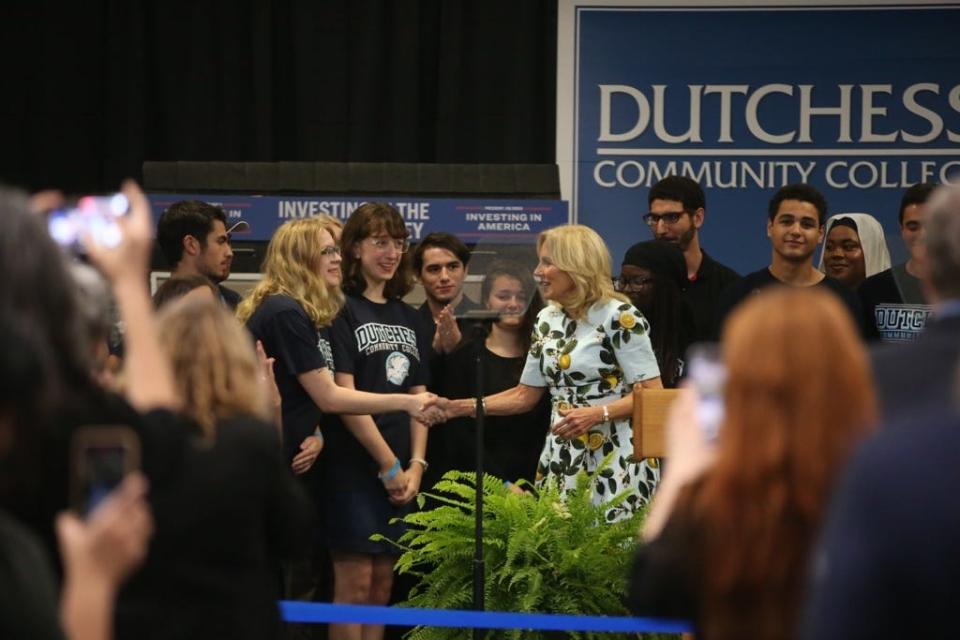 First lady Jill Biden greets Dutchess Community College students on Friday, Oct. 6, 2023.