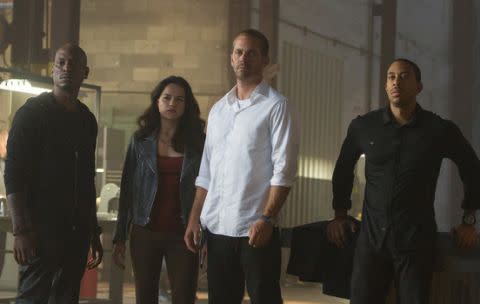 (L-R) Tyrese Gibson, Michelle Rodriguez, Paul Walker and Ludacris in Furious 7. Photo: Universal Pictures International