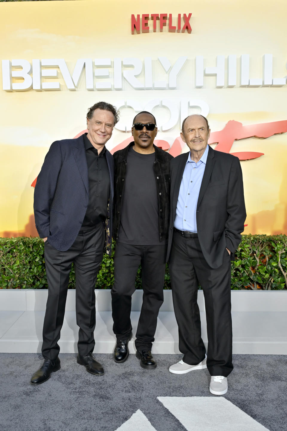 Judge Reinhold, Eddie Murphy and John Ashton attend the Beverly Hills Cop: Axel F World Premiere