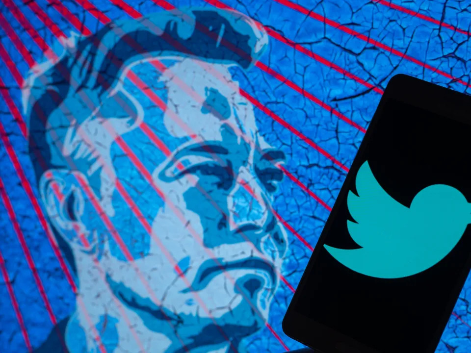 Illustration of Elon Musk and the Twitter logo