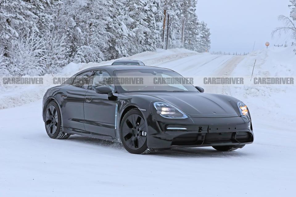 <p>Later this year Porsche will finally reveal <a rel="nofollow noopener" href="https://www.caranddriver.com/porsche/taycan" target="_blank" data-ylk="slk:the Taycan;elm:context_link;itc:0;sec:content-canvas" class="link ">the Taycan</a>, its eagerly awaited all-electric sedan that was previewed by the Mission E concept car of 2015. The production Taycan has been promised to have more than 600 horsepower from two electric motors, hit 60 mph in less than 3.5 seconds, achieve a range of over 300 miles, and have <a rel="nofollow noopener" href="https://www.caranddriver.com/news/a20051662/porsche-planning-500-very-fast-chargers-for-mission-e-in-the-us/" target="_blank" data-ylk="slk:advanced 800-volt fast-charging capability;elm:context_link;itc:0;sec:content-canvas" class="link ">advanced 800-volt fast-charging capability</a>. We've previously <a rel="nofollow noopener" href="https://www.caranddriver.com/news/a15080388/2020-porsche-mission-e-spy-photos-news/" target="_blank" data-ylk="slk:spied the Taycan testing;elm:context_link;itc:0;sec:content-canvas" class="link ">spied the Taycan testing</a> with very little camouflage, and we've also caught <a rel="nofollow noopener" href="https://www.caranddriver.com/news/a23897289/2020-porsche-taycan-sport-turismo-wagon-electric/" target="_blank" data-ylk="slk:the super-hot Sport Turismo wagon variant;elm:context_link;itc:0;sec:content-canvas" class="link ">the super-hot Sport Turismo wagon variant</a> with a similar level of camo. (<a rel="nofollow noopener" href="https://www.caranddriver.com/news/a19125519/porsche-mission-e-cross-turismo-wagon-concept-news/" target="_blank" data-ylk="slk:A crossover-like Cross Turismo variant;elm:context_link;itc:0;sec:content-canvas" class="link ">A crossover-like Cross Turismo variant</a> also will go into production.) We also have learned how similar the Taycan will be to <a rel="nofollow noopener" href="https://www.caranddriver.com/news/a25349648/audi-e-tron-gt-concept-porsche-taycan-shared-platform/" target="_blank" data-ylk="slk:Audi's e-tron GT sports sedan;elm:context_link;itc:0;sec:content-canvas" class="link ">Audi's e-tron GT sports sedan</a>, which is getting close to production as well.</p><p>Our spies have now gotten photos of the Taycan doing cold-weather winter testing in the Arctic Circle, and the new shots have revealed a bunch of details that were either previously not visible in earlier spy photos or went unnoticed by us-yeah, we can admit it. We've highlighted what we think are the most important and interesting new bits, which we hope will sate your appetite until the Taycan is unveiled by the end of the year. Or at least until we get another batch of spy shots.</p>