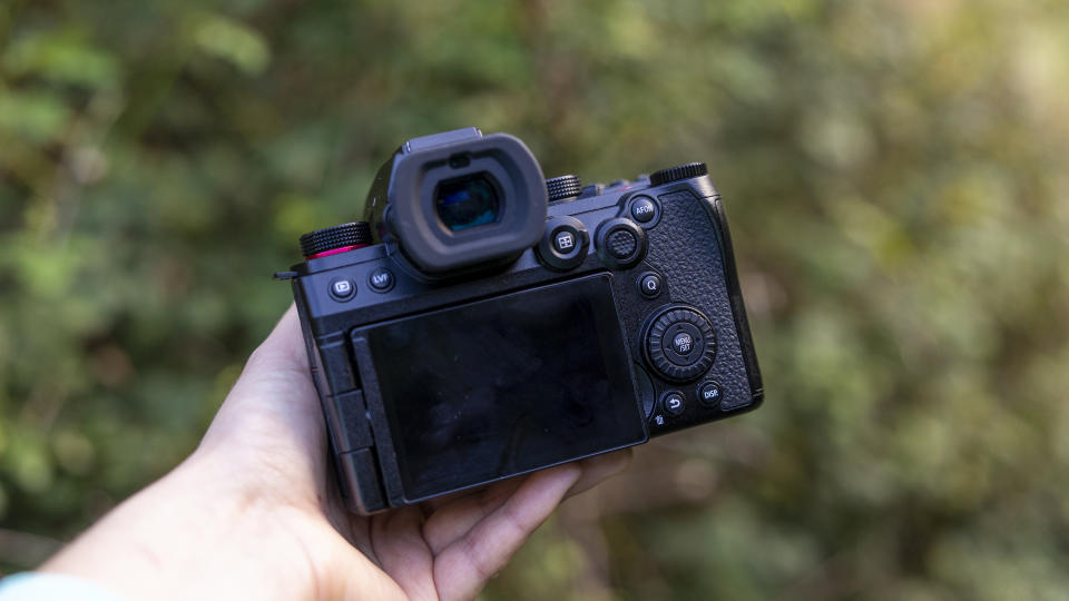 The back of the Panasonic G9 II camera showing the LCD screen and buttons