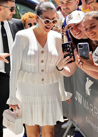 <p>Jacopo Raule/GC Images</p> Selena Gomez arrives at Cannes.