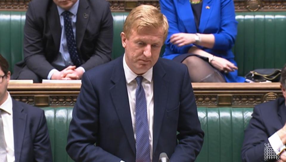 Cabinet Office minister Oliver Dowden announces to MPs in the House of Commons that TikTok will be banned on Government phones after security concerns were raised (PA)