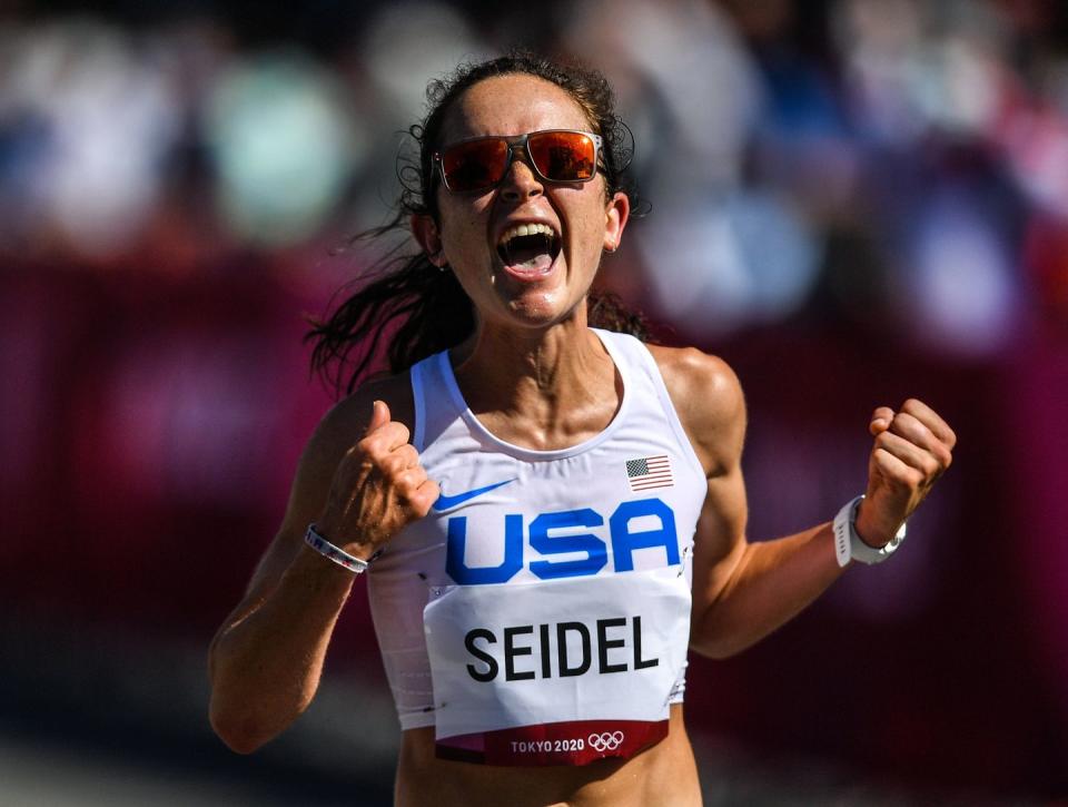 <p>27-year-old Molly Seidel from the US first made her debut in the Olympic marathon event at the US trials last year, after switching from shorter distances, but wound up winning the bronze medal in what was only her third ever marathon. She completed the distance in 2:27.46, finishing just 26 seconds behind Kenyan winner Peres Jepchirchir.</p>