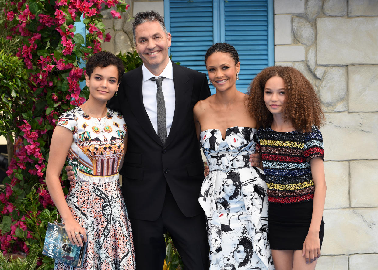 Thandie Newton and Ol Parker and their daughters at the world premiere of "Mamma Mia! Here We Go Again" on July 16, 2018, in London. (Photo: Karwai Tang via Getty Images)