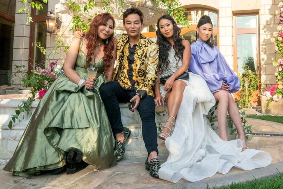 Bling Empire. (L to R) Anna Shay, Kane Lim, Kelly Mi Li, Jamie Xie in season 2 of Bling Empire. Cr. Ser Baffo/Netflix © 2022